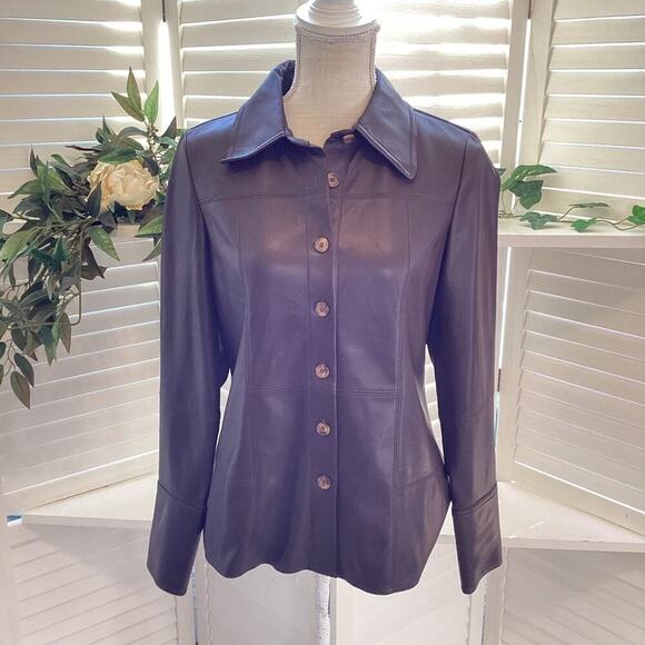 REBECCA TAYLOR FAUX LEATHER SOFT BUTTON DOWN JACKET SIZE MED - Picture 1 of 9